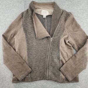 BKE Outerwear Large | Womens Brown Knit Cotton Asymmetrical Zip Moto Jacket